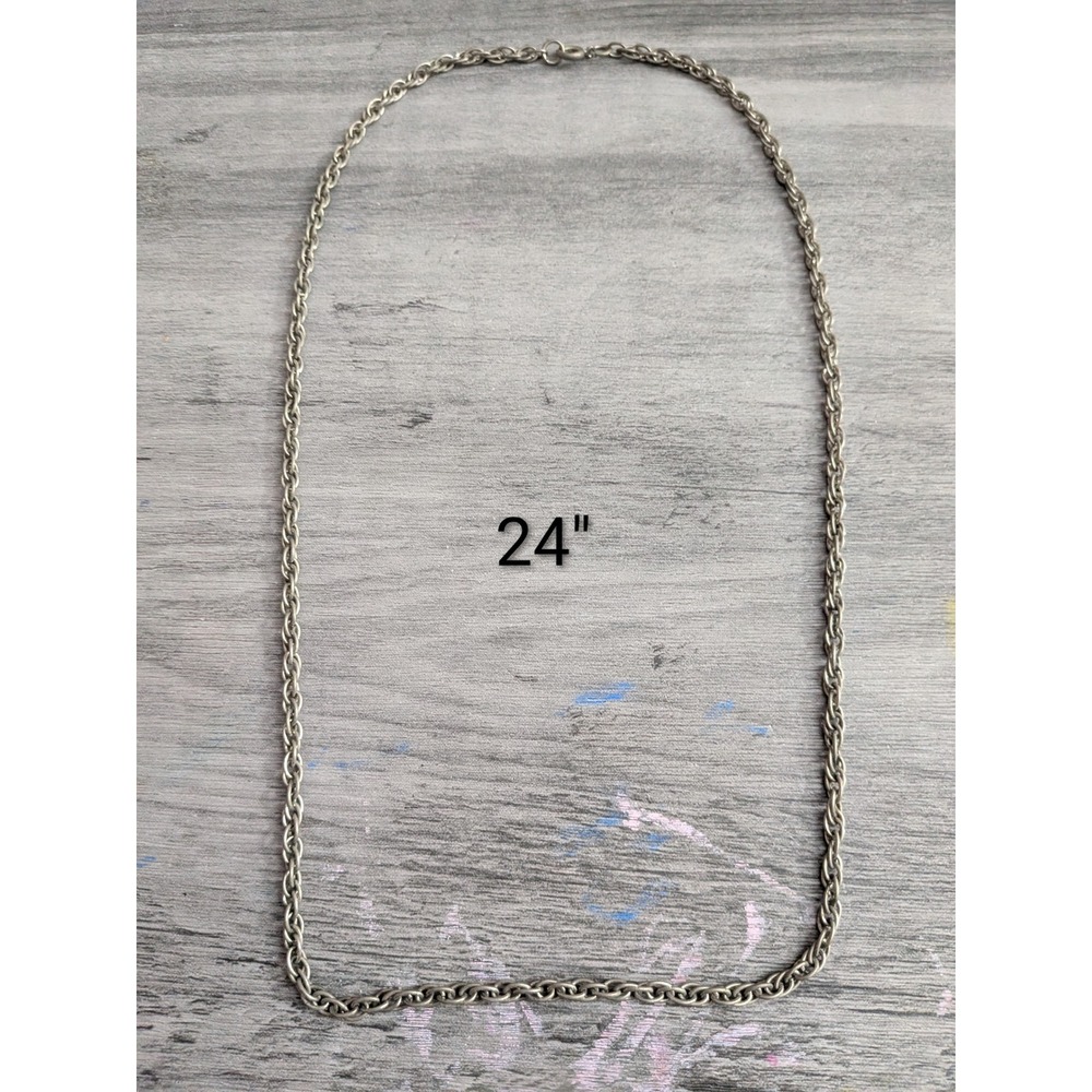 Vintage Silver Tone Rope Chain Necklace 24 Inch Layering Jewelry